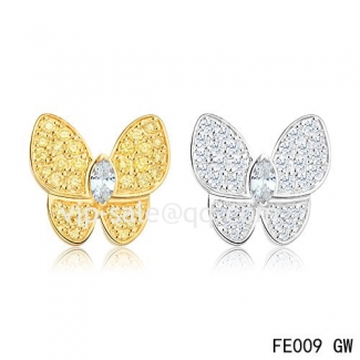 Cheap Van Cleef & Arpels Butterflies White And Yellow Gold Earrings,Diamonds